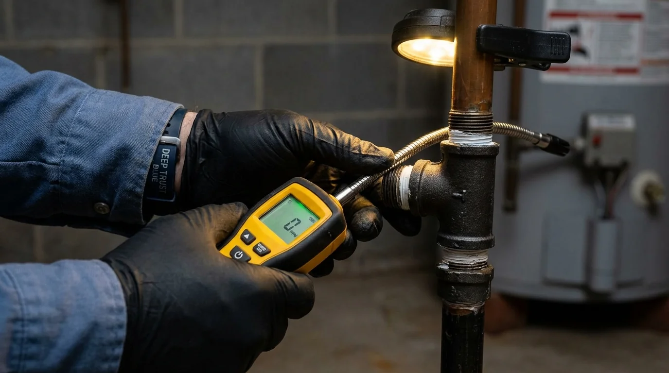 Gas leak detection with electronic sniffer by Johns Plumbing LLC in Blair