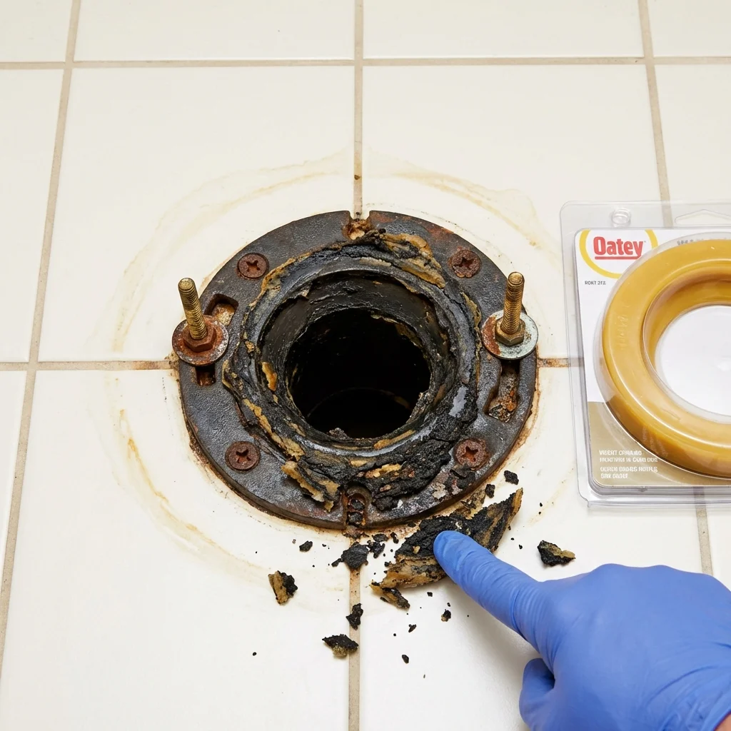 Failed wax ring showing water seepage at the base of a toilet in a Blair, NE home